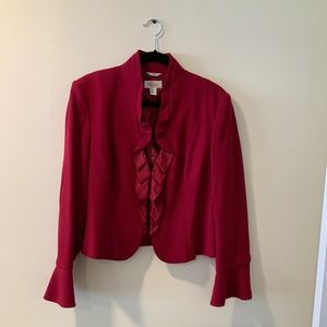 Talbots Dark Red Italian Wool Jacket with Front Ruffle Detail Size 12